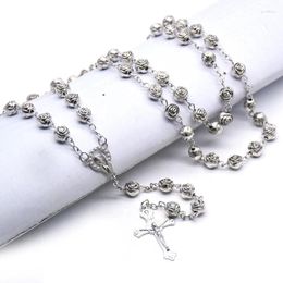 Choker Catholic Love Rosary Prayer Collier Mary Bénédiction pour les colliers pendentifs croisés Perles en forme de rose Long Chain Fashion Jewe