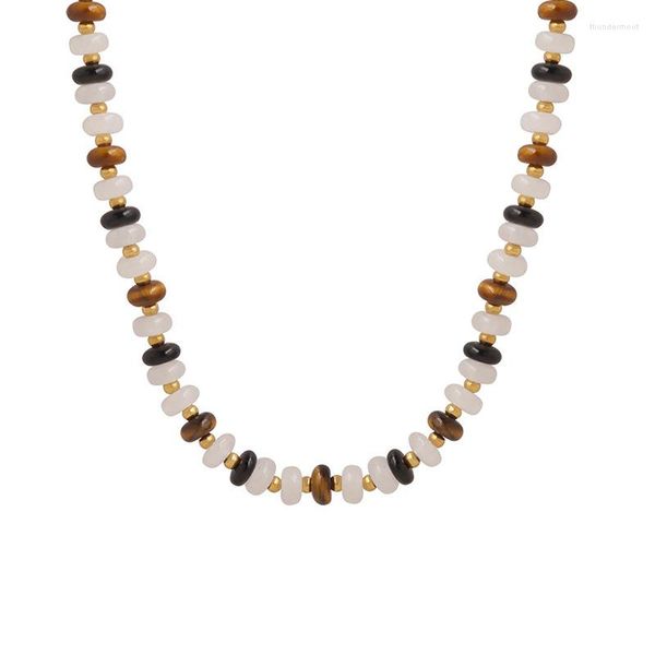 Choker CCFJOYAS Motif Zèbre Minimaliste Blanc Jade Oeil De Tigre Pierre Perlé Noir Agate Collier Pour Femmes Mode Bijoux D'été