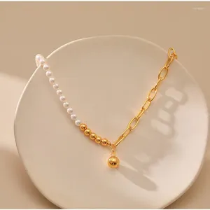 Collier ras du cou CCGOOD avec pendentif boule, plaqué or 18 carats, chaîne à maillons ovales, bijoux d'automne et d'hiver, collier de perles pour femmes