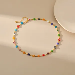 CCGOOD – collier ras du cou Boho coloré en perles de fleur Liuli, bijoux en Tube métallique plaqué or, cadeau pour femmes et filles