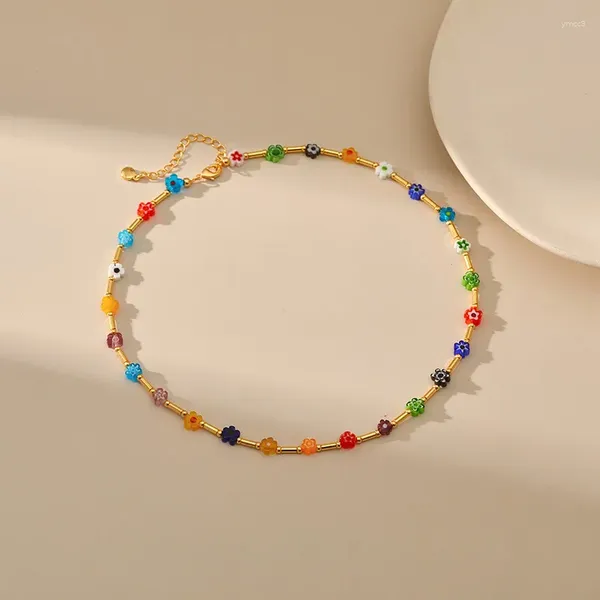 CCGOOD – collier ras du cou Boho coloré en perles de fleur Liuli, bijoux en Tube métallique plaqué or, cadeau pour femmes et filles