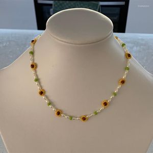 Choker Chokers Fashion Women Boheemian Sunflower ABS Pearls Splicing ketting sexy feest kralen necklarechokers llis2222