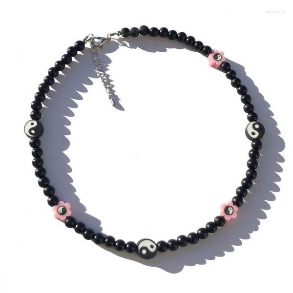 Tour de cou tour de cou Harajuku Y2k bijoux Vintage résine Tai Chi Yin Yang potins rétro perles chaînes brin collier pour femmes chanceux