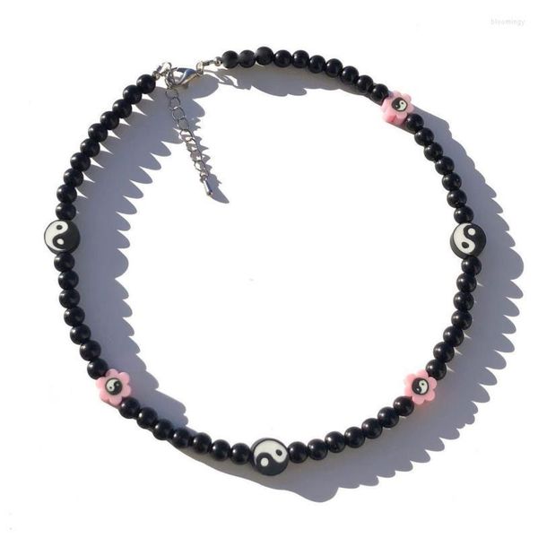 Choker Chokers Harajuku Y2k Bijoux Vintage Résine Tai Chi Yin Yang Potins Rétro Perles Chaînes Strand Collier Pour Femmes Chanceux Accessoires Blo