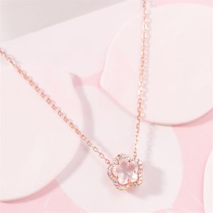 Choker Chokers Japanse mode Sterling S925 Silver ketting Roségouden vergulde sakura met roze kristoel voor vrouwen geschenk sieraden ALTB-1281