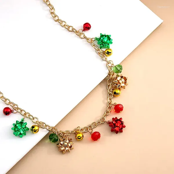 Collier ras du cou de noël, cloches et perles colorées, chaîne en or, bijoux délicats, décoration de fête de noël à la mode