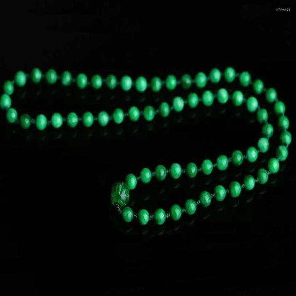 Collier ras du cou classique en pierre sculptée à la main pour hommes et femmes, Bijoux Dragon en fer vert sec naturel, chaîne longue de 60cm 80cm