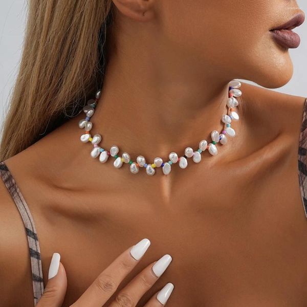 Collier ras du cou en perles d'eau douce pour femmes, style bohémien, Imitation asymétrique, chaîne de clavicule, vente directe