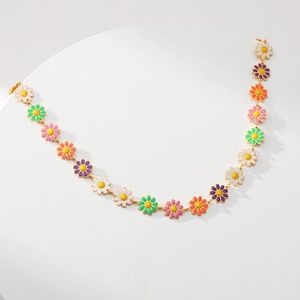 Choker Kleurrijke Little Daisy Emaille Ketting Voor Vrouwen Bloemen Korte Stijl Holiday Gift Mode-sieraden Accessoires CN005