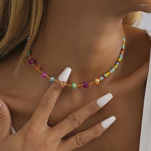 Collier ras du cou en perles de pierre naturelle colorées pour femmes, Simple et polyvalent, bijoux de fête de Banquet, vente en gros, directe