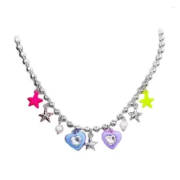 Collier ras du cou coloré en forme d'étoile et de cœur, pendentif rond en perles, chaîne épaisse, Punk, doux et Cool, bijoux de clavicule 57BD