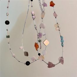 Collier ras du cou en pierre colorée pour femmes, Patchwork de perles, fine chaîne de clavicule, délicate, à la mode, bijoux cadeaux de fête d'anniversaire, 2023