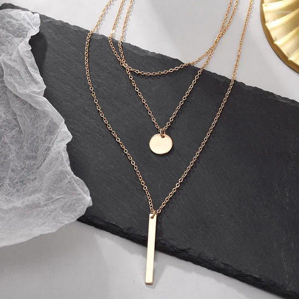 Collier ras du cou avec pendentif en barre métallique concis, breloque géométrique, bohème multicouche doré, bijoux pour femmes, prix de gros, 2023