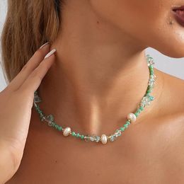 Collier ras du cou en pierre naturelle pour femmes, Imitation de perles créatives, Simple et polyvalent, bijoux de rue, vente en gros, vente directe