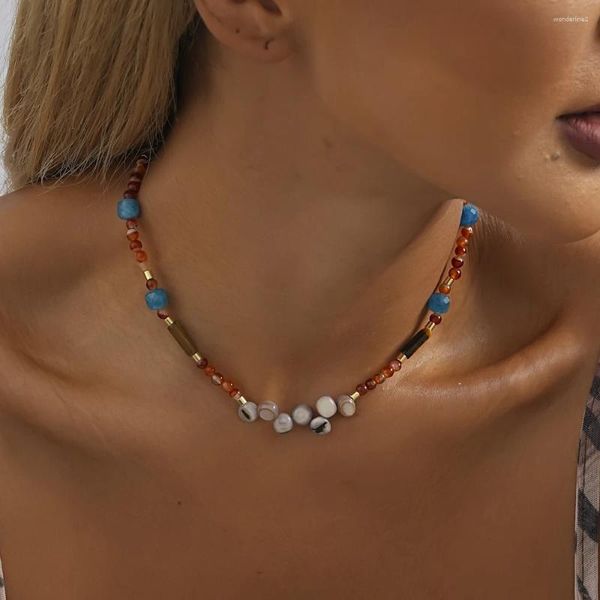 Collier ras du cou créatif rétro coloré en pierre naturelle pour femmes, élégant, cadeau d'anniversaire pour dames, bijoux, vente directe en gros