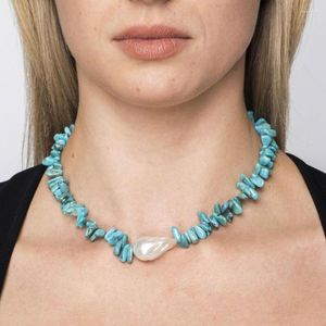 Choker CreativeVintage Uniquesness Classic Elements For Women Timeless Pearly Turquoise Stone ketting Barokblik zoetwaterparel