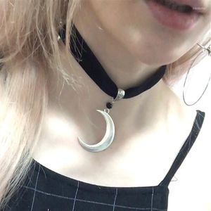 Choker Crescent Moon dik zwart fluweel met sieraden grote zilveren kleur charme gotische heksachtige cadeau mode hanger 2023