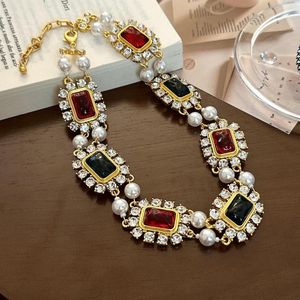 Gargantilla de perlas de cristal, collar de amor geométrico para mujer, diseño Retro, cadena de clavícula, collares de lujo para mujer