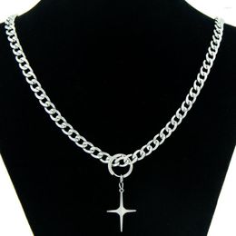 Choker Cuban Link Chain Silver Color Cross Pendant Necklace 7mm rapper sieraden voor mannen cadeau partij accessoire drop