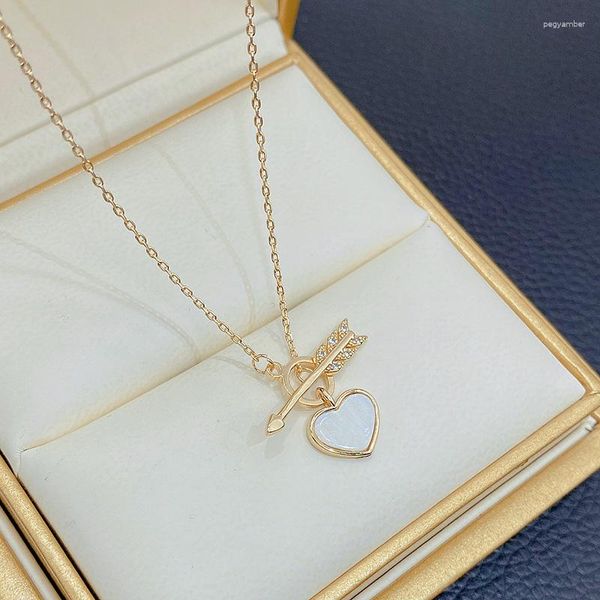 Gargantilla flecha de Cupido una cadena de clavícula perforada amor corazón colgante de concha collar de melocotón para mujer chica regalos de joyería