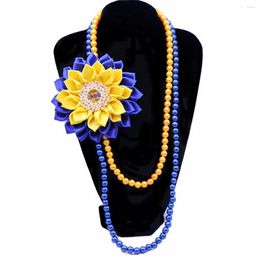 Tour de cou personnalisé Graduation Lei longue déclaration perle bleu jaune sororité ruban de soie Corsage fleur Sigma Gamma Rho colliers