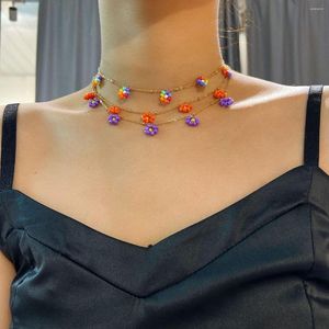 Gargantilla Linda Margarita pequeña flor Pandent collar para niña estilo conciso cadena de clavícula colorida joyería de mujer 2023