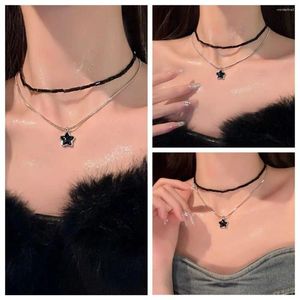 Choker schattige vijfpuntige ster sleutelbeen ketting unieke eenvoudige dubbele ketting zoete koellaag kralen