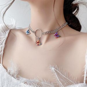 Collier ras du cou papillon couleur argent pour femmes, chaîne en résine colorée, bijoux 2022