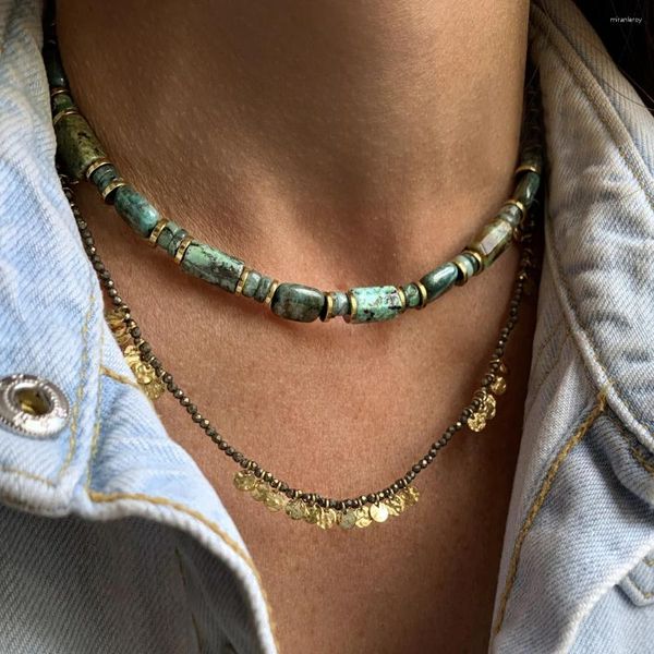 Choker Collier turquoise africain délicat en pierre naturelle bijoux bohème perlé pour son cadeau de Noël