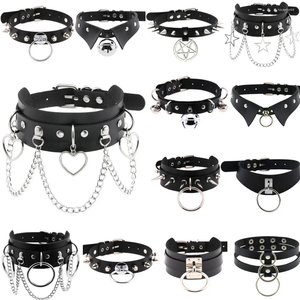 Choker DIEZI Punk Goth Hart Cirkel Ster Bal Hanger Ketting Gothic Zwart PU Lederen Kwastje Ketting Momenten Sieraden