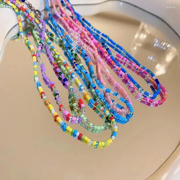 Choker Dopamine Color Rice Perle Collier For Women Simple Fashion 2024 Chaîne de la clavicule Sweet Mute Fairycore Jewelry Date Nights