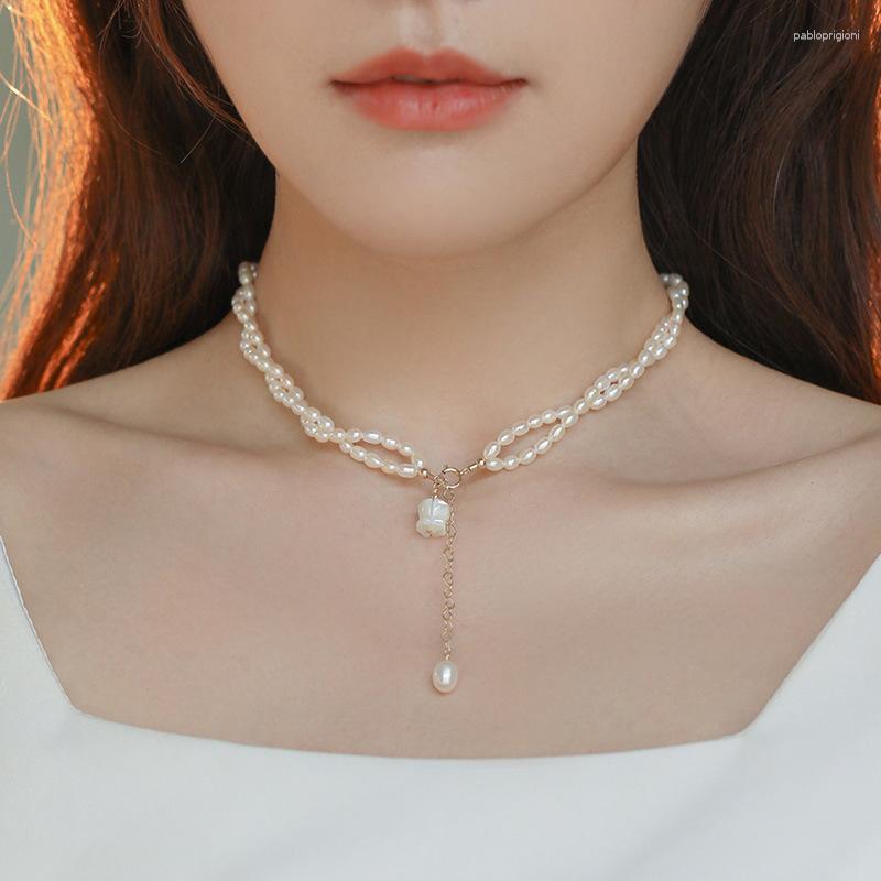 Cabeza de doble capa de gargantilla cadena de clavícula de perla collar vintage para mujeres al por mayor