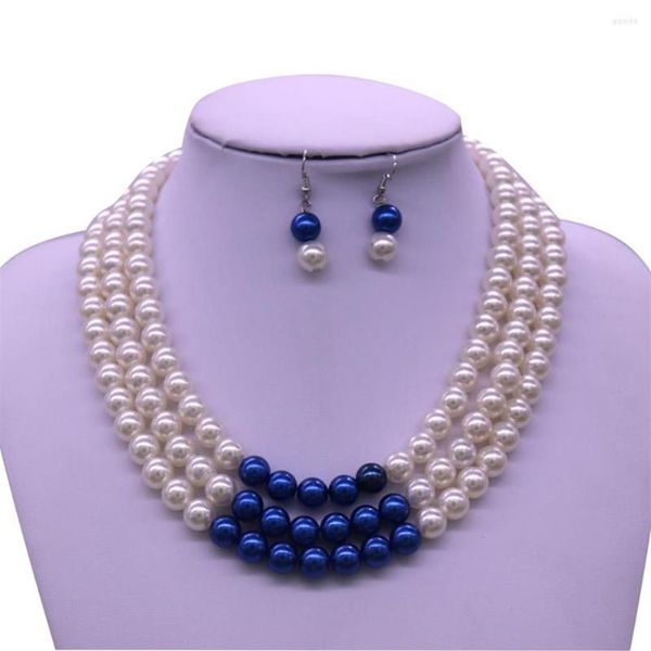 Collier ras du cou à Double nez, trois couches de perles blanches et bleues, Zeta Phi Beta, sororité grecque, ZPB ZOB, bijoux 275x, livraison directe