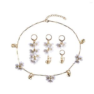 Choker Dvacaman Watering Can and Flower Necklace for Women Vintage White Pendant Gold Color Link Chain Clavicle sieraden