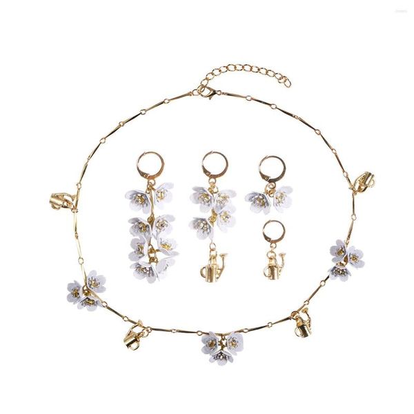 Gargantilla Dvacaman regadera y collar de flores para mujer colgante blanco Vintage cadena de eslabones de Color dorado joyería de clavícula