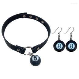 Choker E0BE Ronde Ball Chain Kraag Ketting Biljart Zwart Acht Mode-sieraden Punk Hip Hop Dangle Oorbellen Vriend Gift