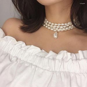 Gargantilla E15E Collar de perlas multicapa Vintage Imitación Collares de múltiples hebras Joyería de boda