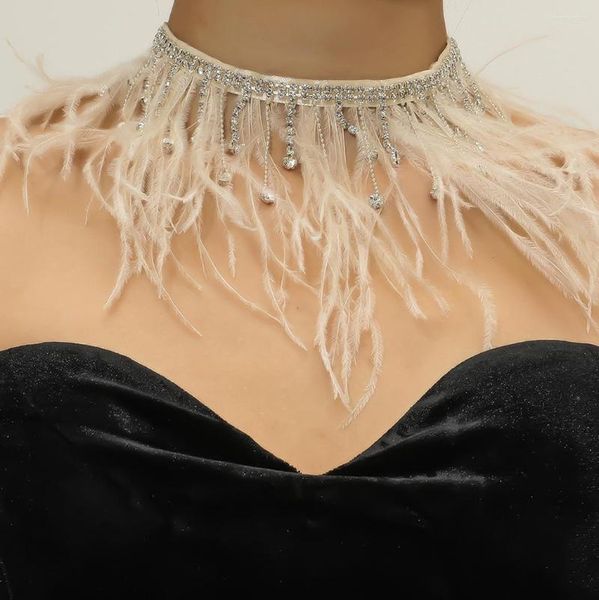 Gargantilla Egirl Y2K, collar de plumas con diamantes de imitación brillantes para mujer, abalorios de borlas exageradas de Kpop, regalos de joyería estética de los años 90