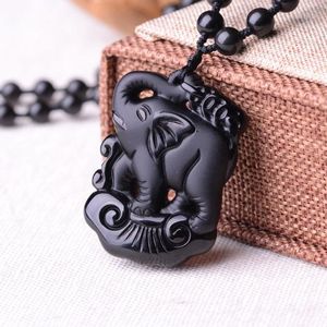Gargantilla Elaborada Colección China Obsidiana Elefante Jades Auspicioso Amuleto Collar Colgante