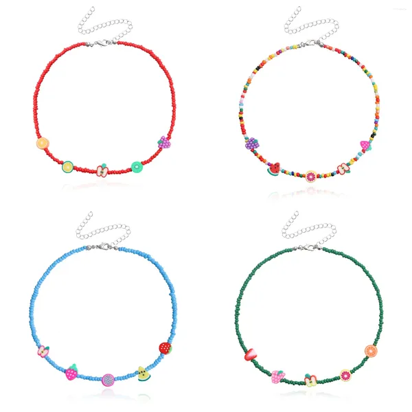 Collier ras du cou pour femmes, breloque élégante, perle de rocaille colorée, poterie douce, fruits, tendance, multicolore, bijoux en argile polymère