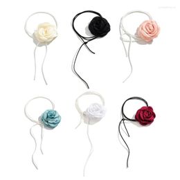 Tour de cou élégant tissu fleur ruban collier Long brin serrure clavicule chaîne matériel pour la fête de mariage F19D