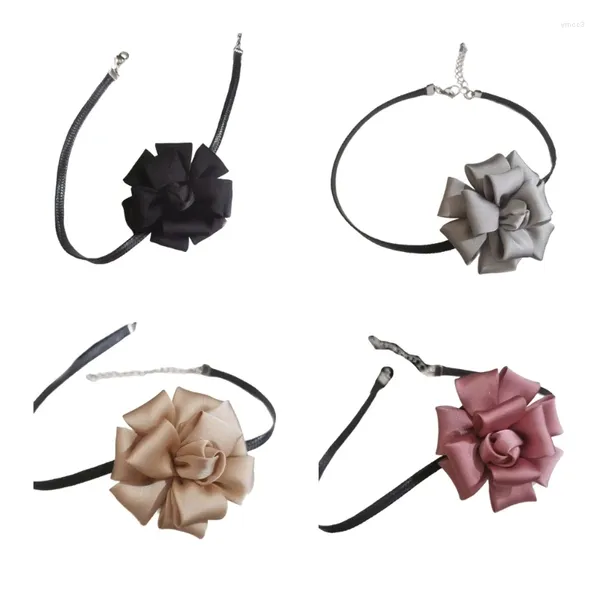 Collier ras du cou en tissu élégant, fleur de Rose, corde tendance, chaînes de clavicule