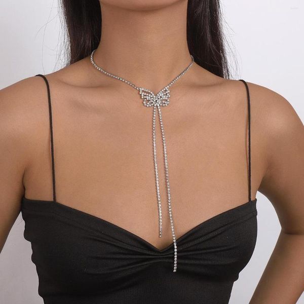 Gargantilla elegante geometría mariposa cuello cadena garra collar completo de diamantes para mujeres Vintage joyería de lujo accesorios de fiesta Retro