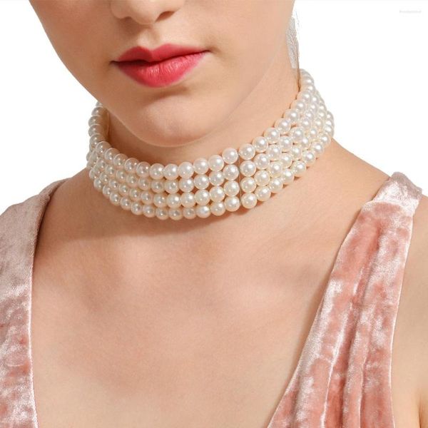 Collier ras du cou élégant pour femmes, couches élégantes, Imitation de perles blanches, chaîne de perles pour mariage, clavicule courte