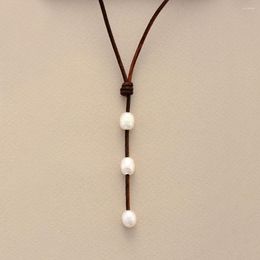 Ras du cou ethnique naturel perle d'eau douce collier en cuir femmes perlé Vintage court anniversaire maman bijoux cadeaux