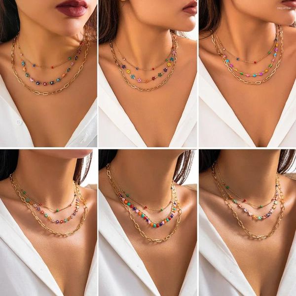 Gargantilla Europa América Color Dopamian Dulce Fresco Muilt Capa Cadena Corazón Estrella Collar de gota de aceite para mujeres Estilo étnico Accesorios Egirl