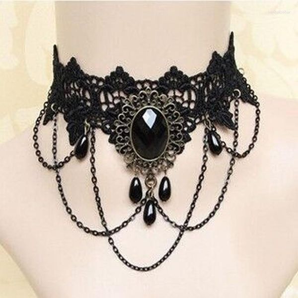 Gargantilla, collar de encaje Sexy negro europeo y americano, joyería de cristal personalizada Punk Vintage para mujer