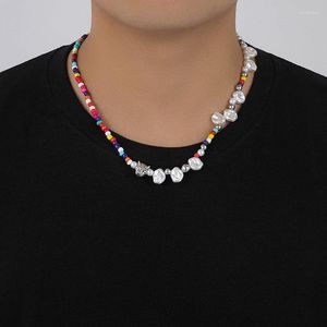 Choker Europese en Amerikaanse mode roestvrijstalen kralen rijst kralenvormige parel ketting trend Boheemse schattige tijgerhoofd hangloper mannetje