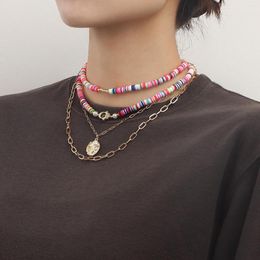 Choker Europese en Amerikaanse sieraden Zomer Boheemse Multi -Layer kleurrijke Devil's Eye Pendants Necklace for Women 2023 Trend