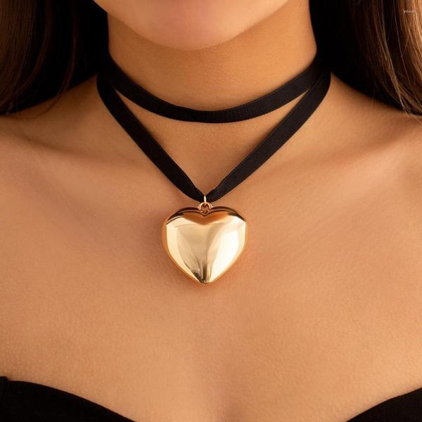 Gargantilla exagerada grande Metal amor corazón colgante collar para mujer gótico terciopelo negro corto moda joyería regalo